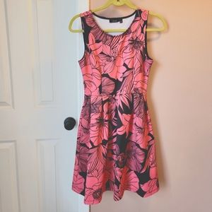 Apt. 9 Pink and Black Scuba Fit and Flare Floral Dress Size Small
